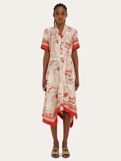 Rooster print asymmetric midi dress - Women
