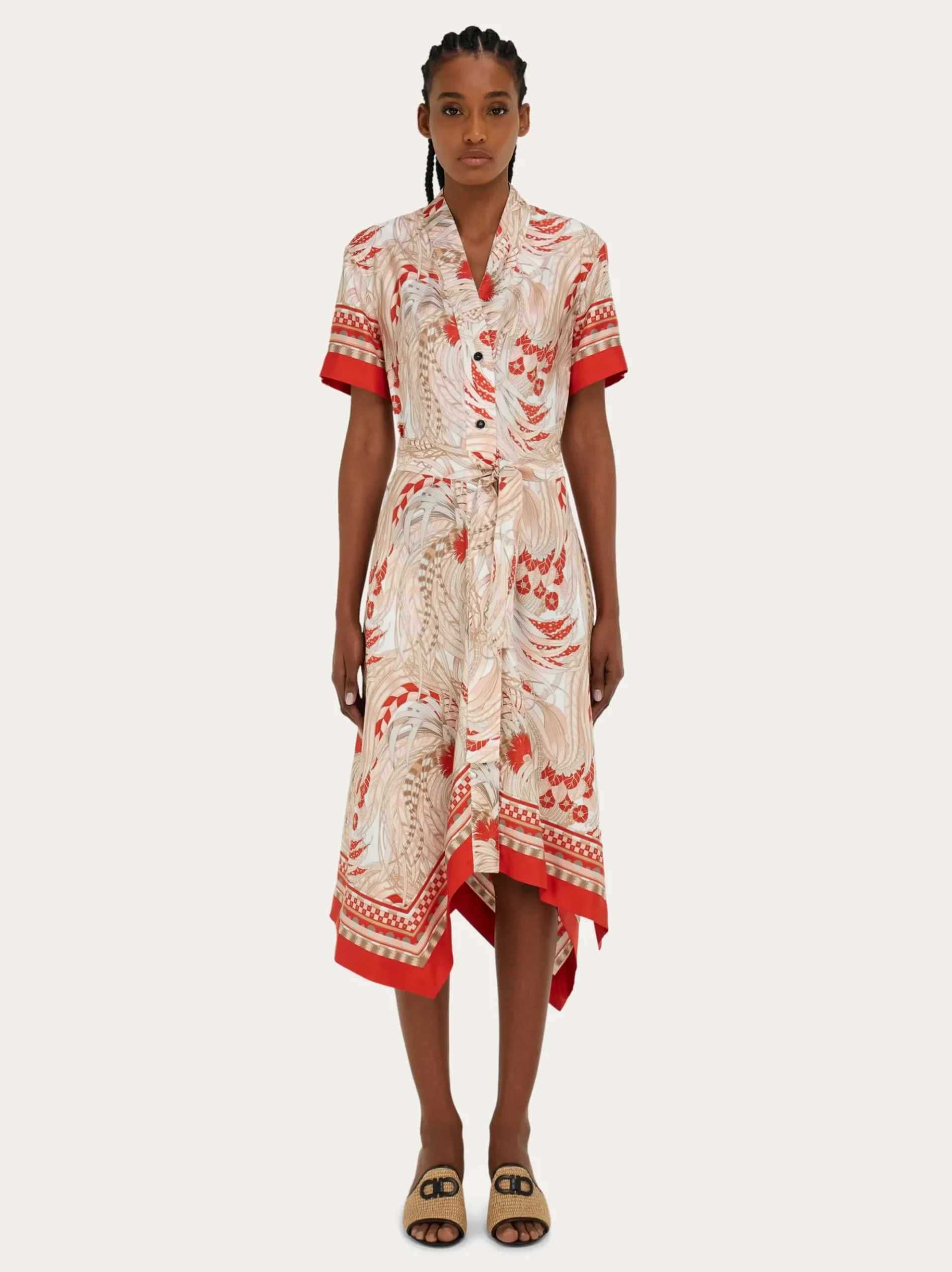 Rooster print asymmetric midi dress - Women