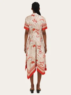 Rooster print asymmetric midi dress - Women