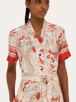 Rooster print asymmetric midi dress - Women