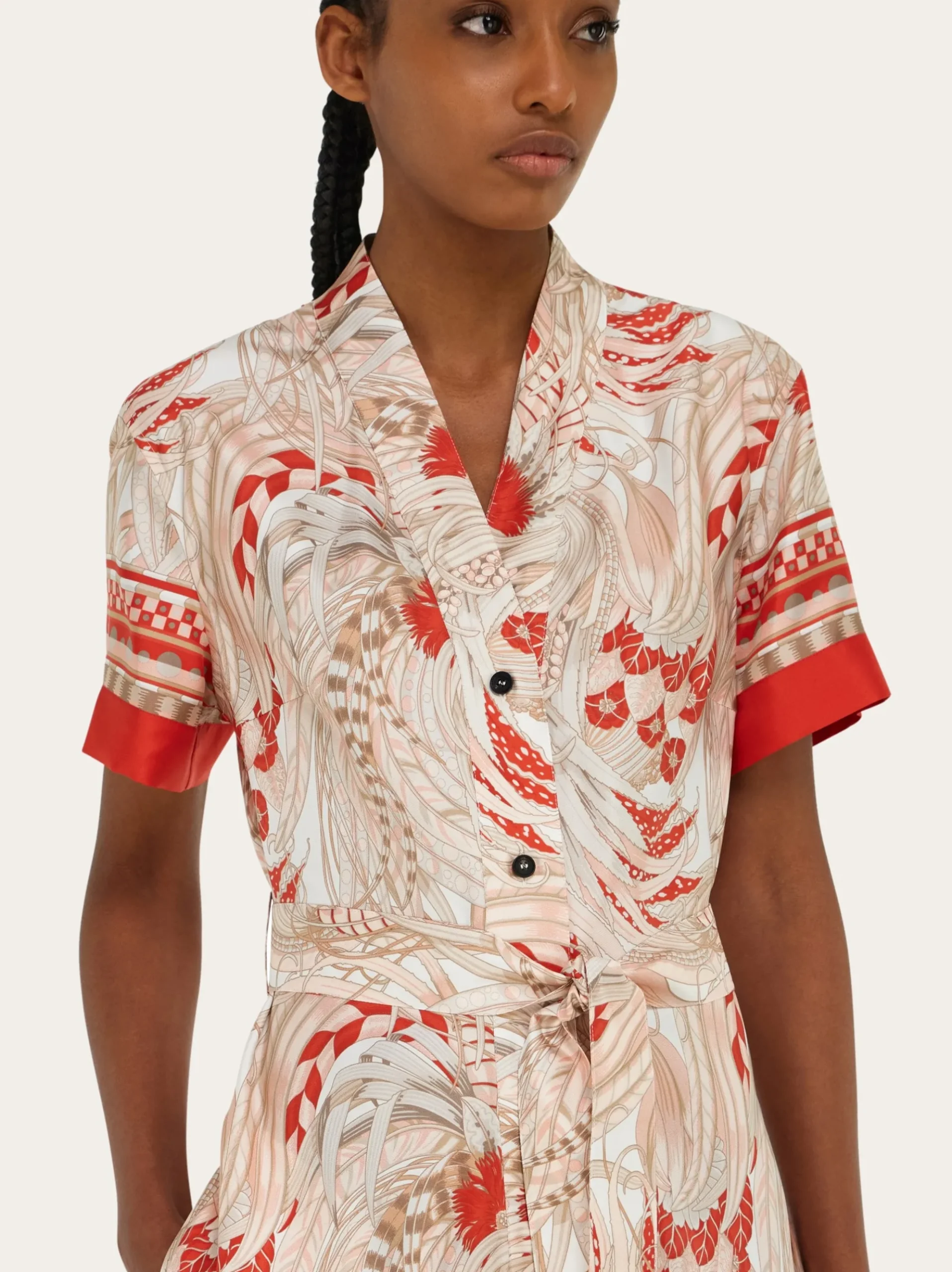 Rooster print asymmetric midi dress - Women