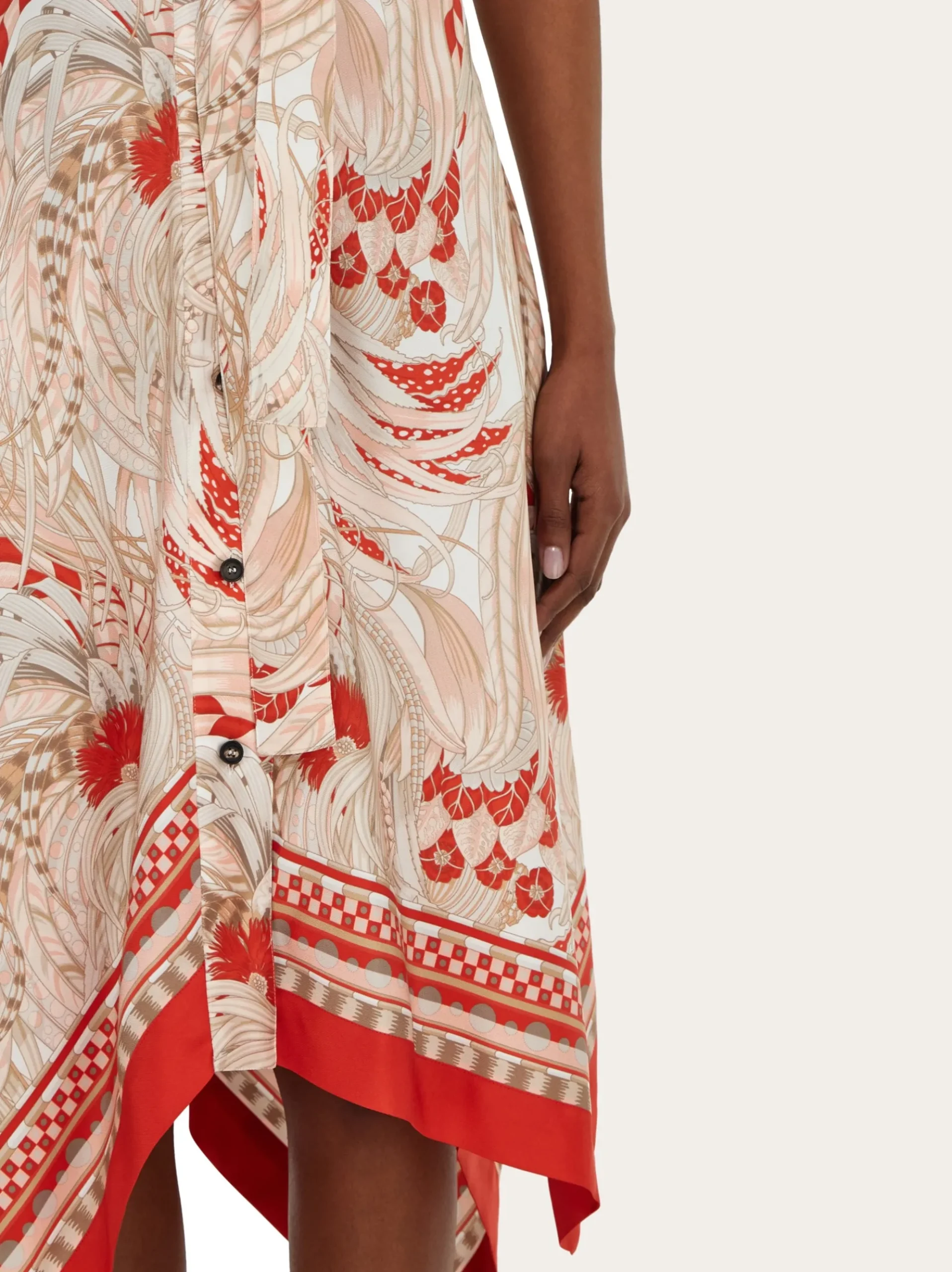 Rooster print asymmetric midi dress - Women