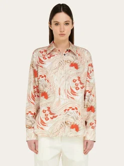 Rooster print silk twill shirt - Women