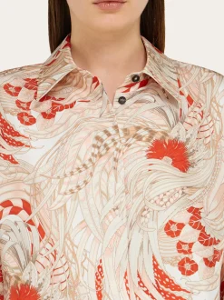 Rooster print silk twill shirt - Women
