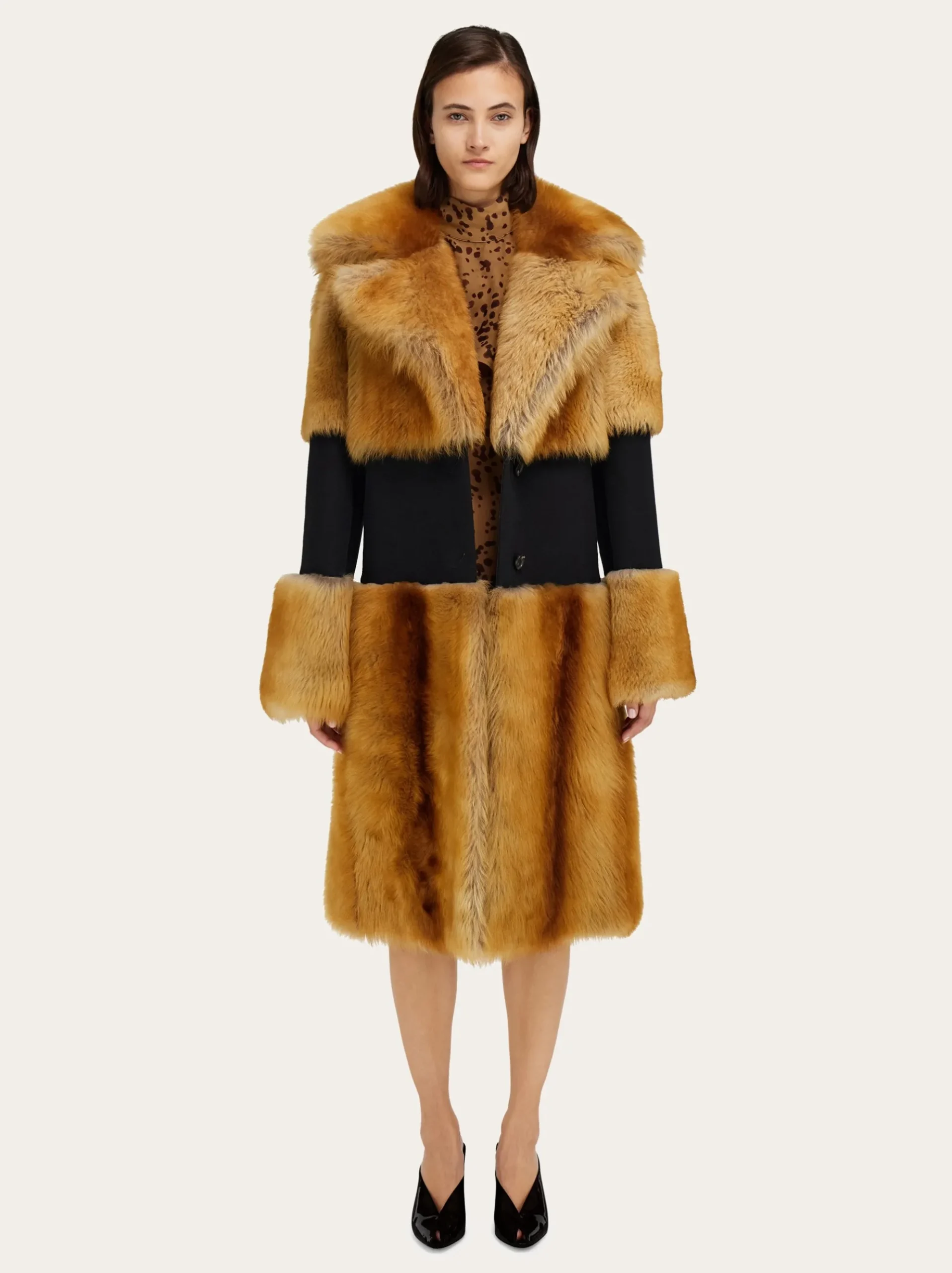 Shearling coat with wool inlay - Women