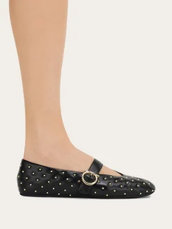 Studded Gancini buckle ballet flat - Women