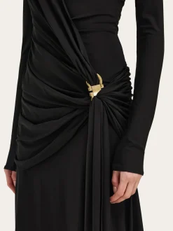 Viscose dress with gathered waist - Women