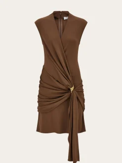 Viscose mini dress with gathered waist - Women