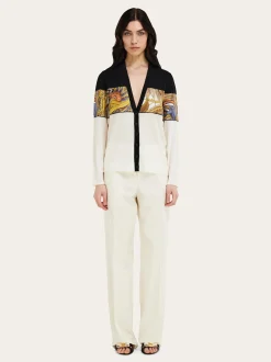 V-neck cardigan with Rooster print inserts - Women