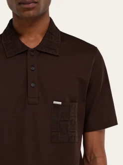 V-neck polo with jacquard pocket detail - Men