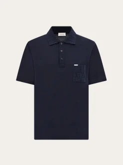 V-neck polo with jacquard pocket detail - Men