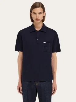 V-neck polo with jacquard pocket detail - Men