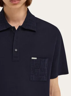 V-neck polo with jacquard pocket detail - Men