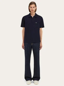 V-neck polo with jacquard pocket detail - Men