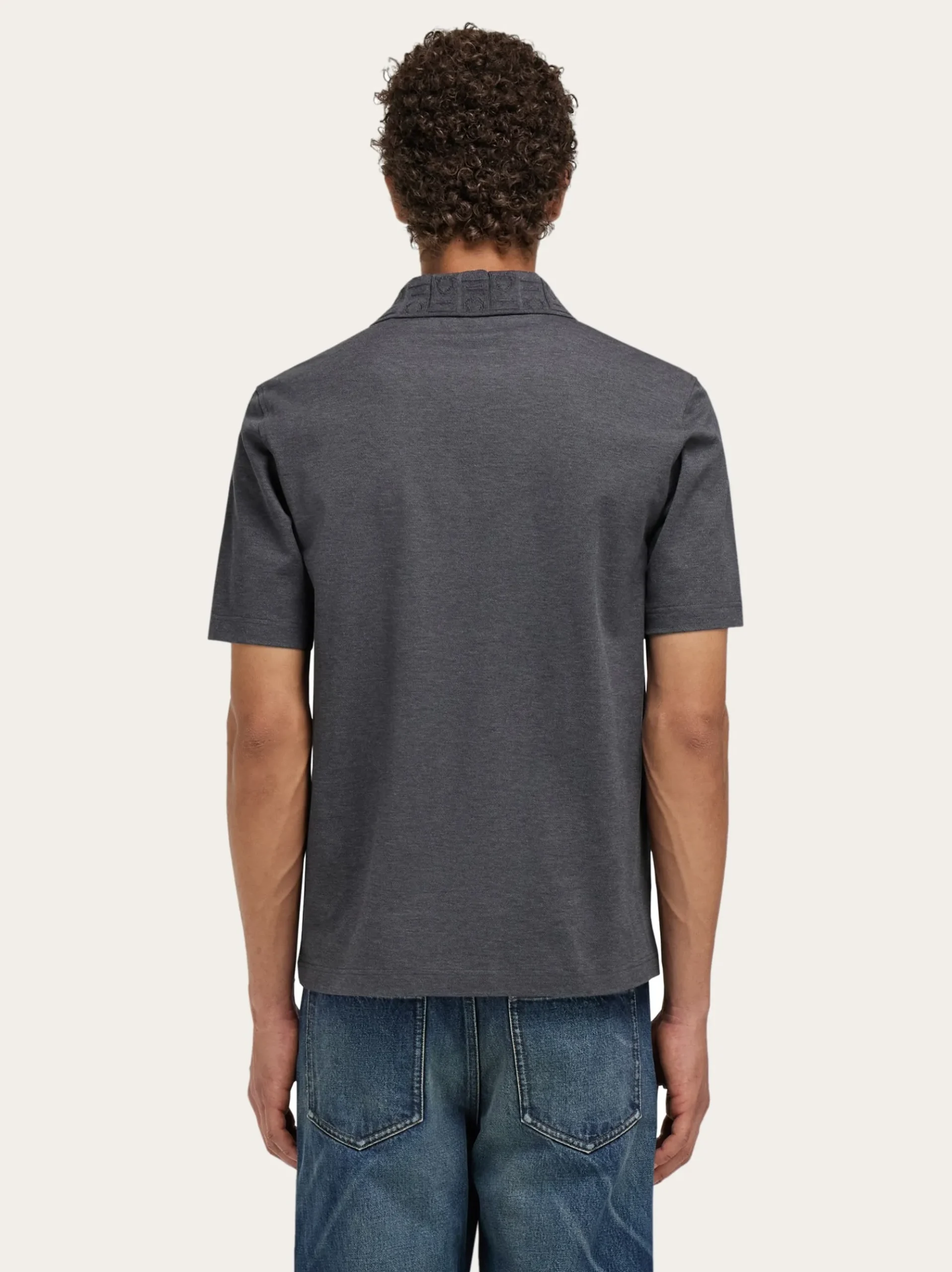 V-neck polo with jacquard pocket detail - Men