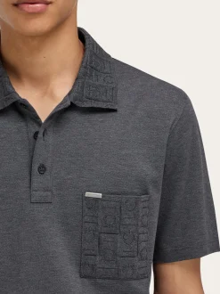 V-neck polo with jacquard pocket detail - Men