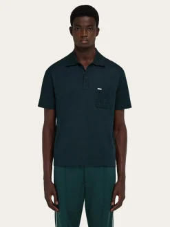V-neck polo with jacquard pocket detail - Men