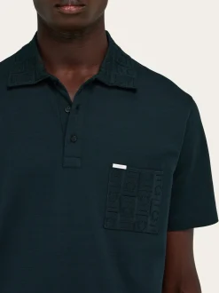 V-neck polo with jacquard pocket detail - Men