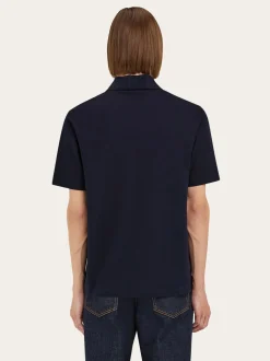 V-neck polo with jacquard pocket detail - Men
