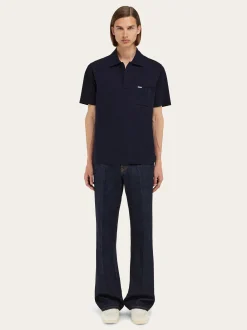 V-neck polo with jacquard pocket detail - Men