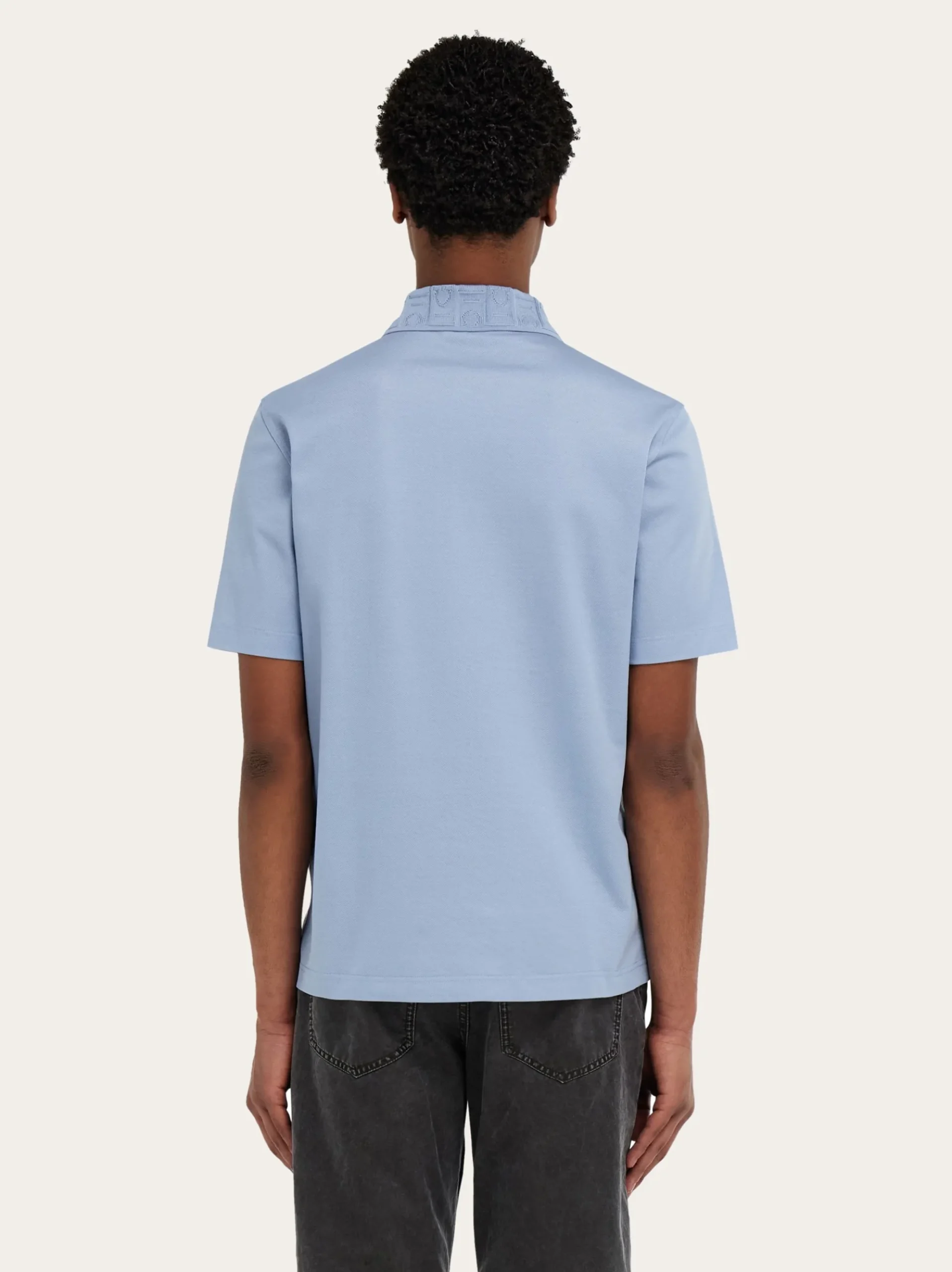 V-neck polo with jacquard pocket detail - Men