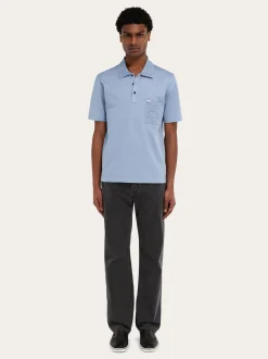 V-neck polo with jacquard pocket detail - Men